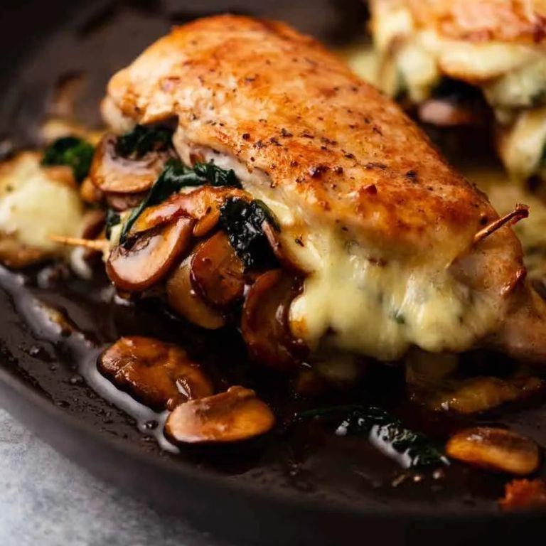 Baked Chicken Stuffed with Spinach and Mushrooms