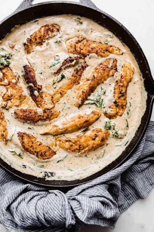Baked Chicken Tenderloins in Creamy Garlic Sauce