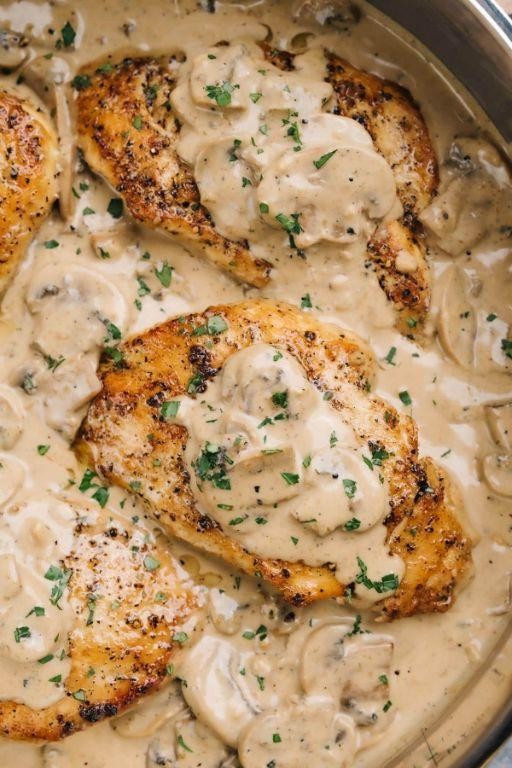 Baked Chicken Tenderloins with Creamy Mushroom Sauce