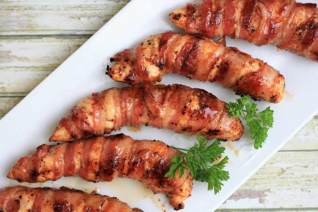 Baked Chicken Tenderloins with Crispy Bacon Wrap