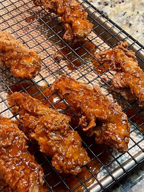 Baked Chicken Tenderloins with Honey Sriracha Glaze