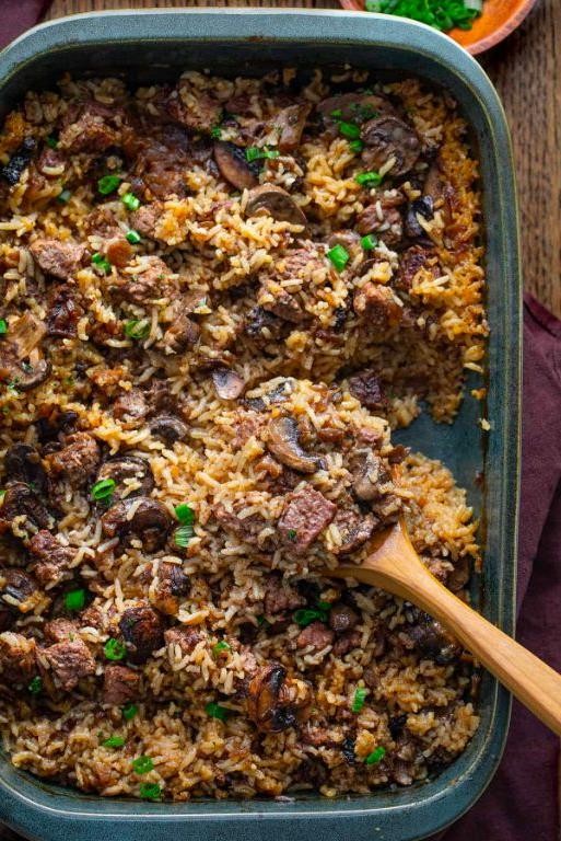 Baked Cube Steak and Rice Casserole