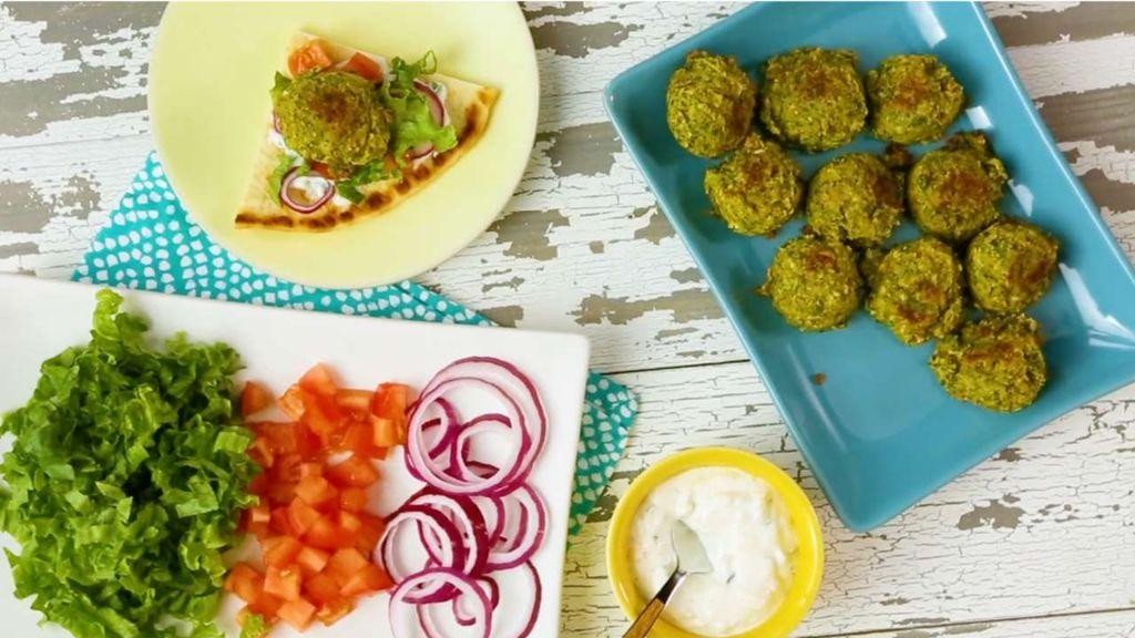 Baked Falafel with Cucumber Yogurt Sauce