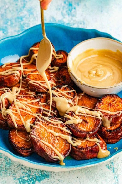 Baked Sweet Potato with Tahini Dressing