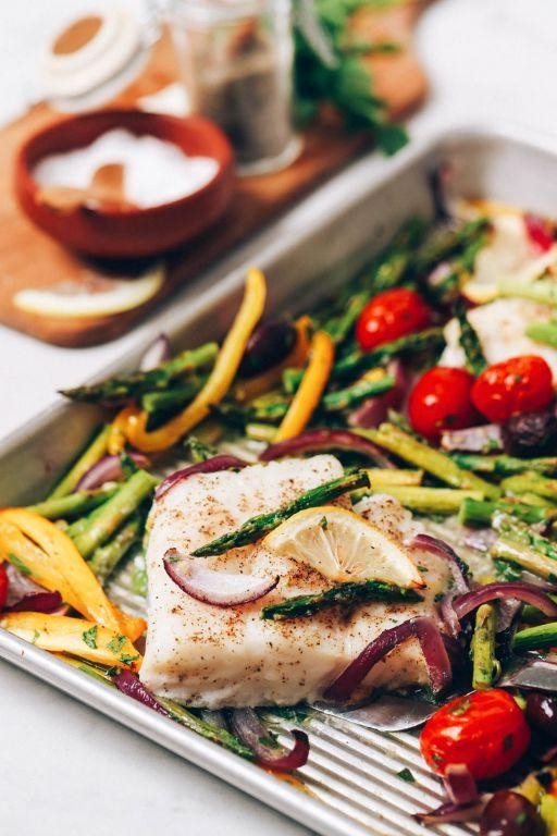Baked cod with roasted vegetables