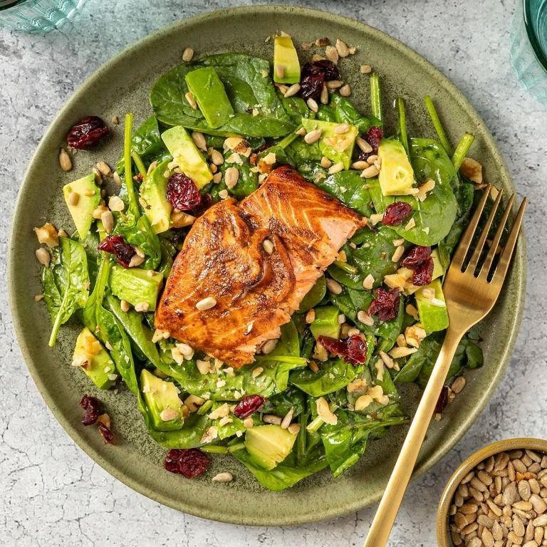 Balsamic Glazed Salmon Salad with Spinach