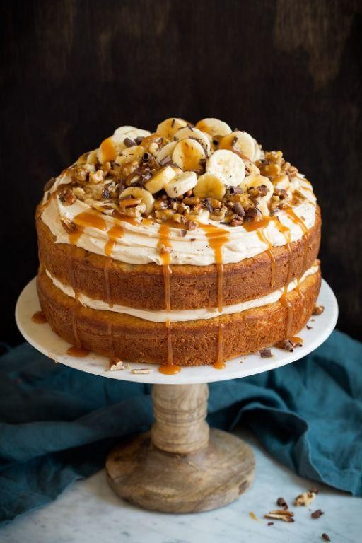 Banana Birthday Cake with Caramel Drizzle