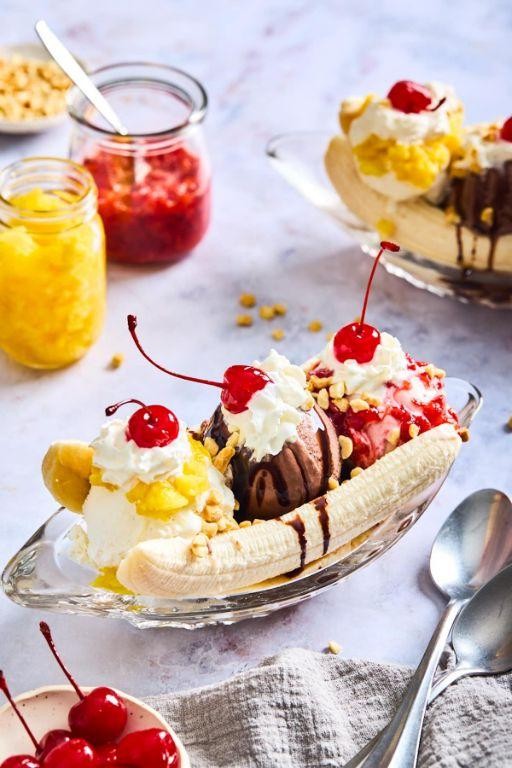 Banana Split Ice Cream Cherry Soda Float