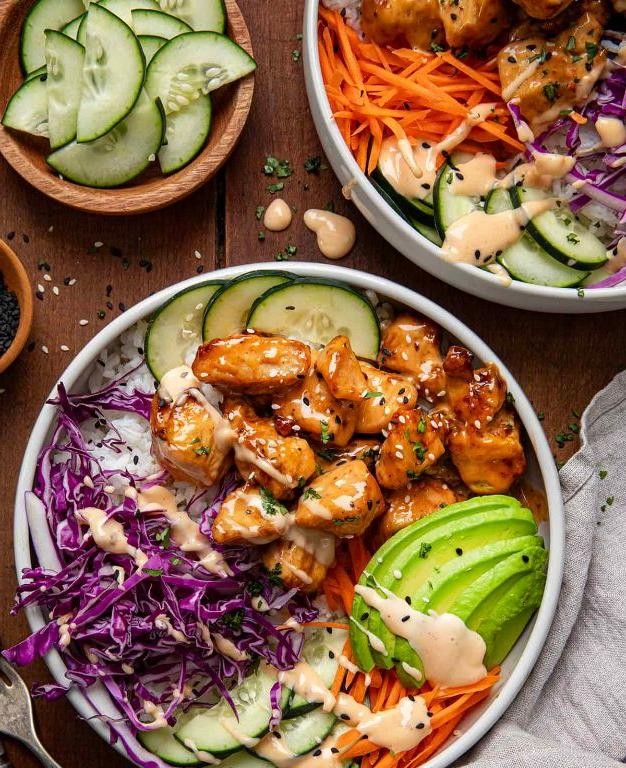 Bang Bang Chicken Rice Bowl with Cucumber