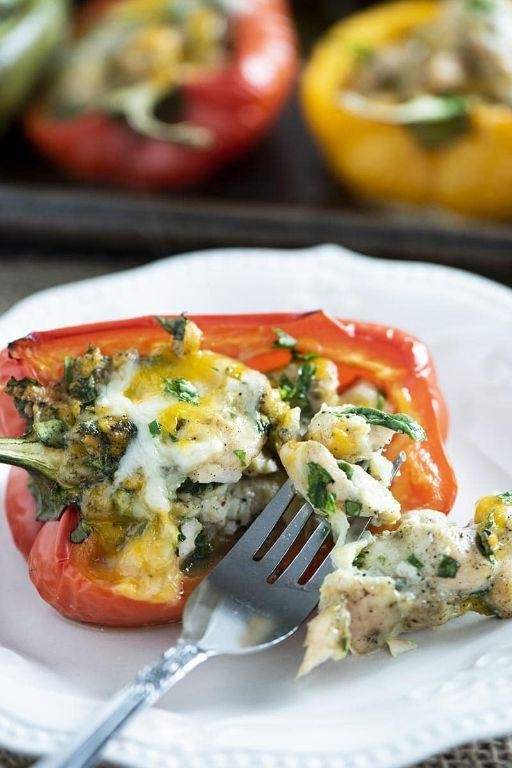 Bariatric Chicken and Spinach Stuffed Peppers