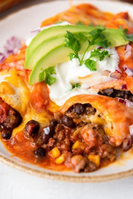 Beef Enchiladas with Black Beans and Corn