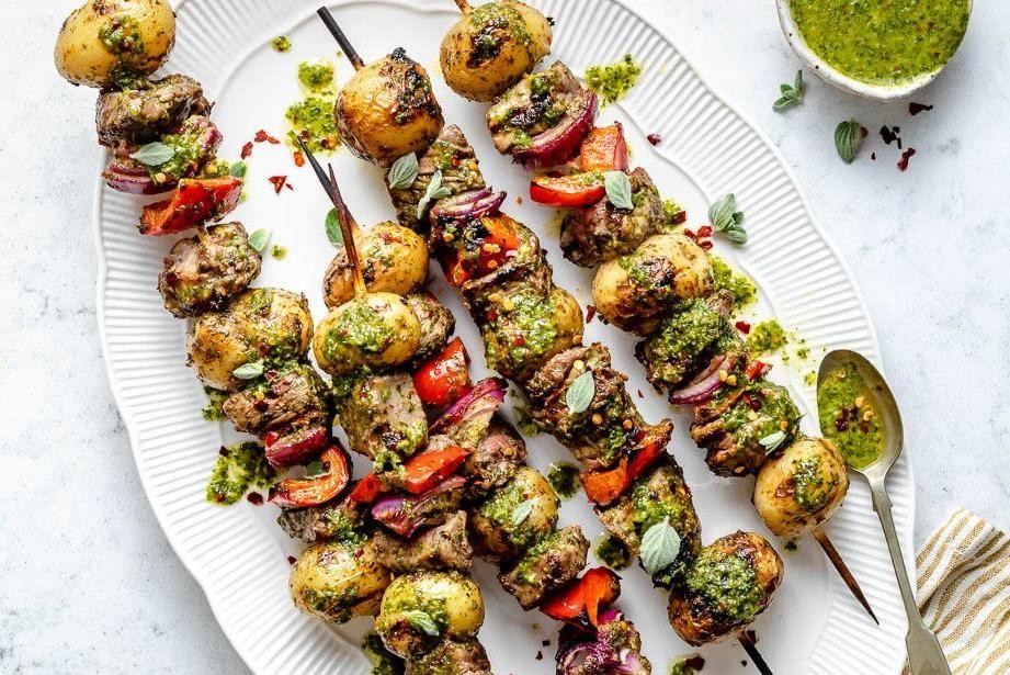 Beef Fine Cubes Chimichurri Skewers