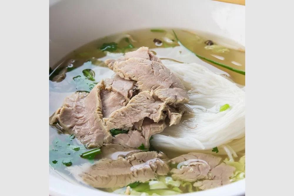 Beef Fine Cubes Pho with Rice Noodles and Herbs
