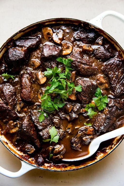 Beef Fine Cubes and Mushroom Red Wine Stew