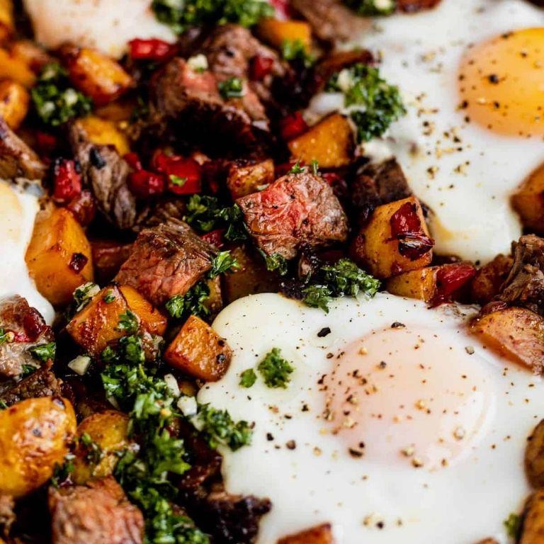 Beef Fine Cubes and Potato Hash with Fried Egg