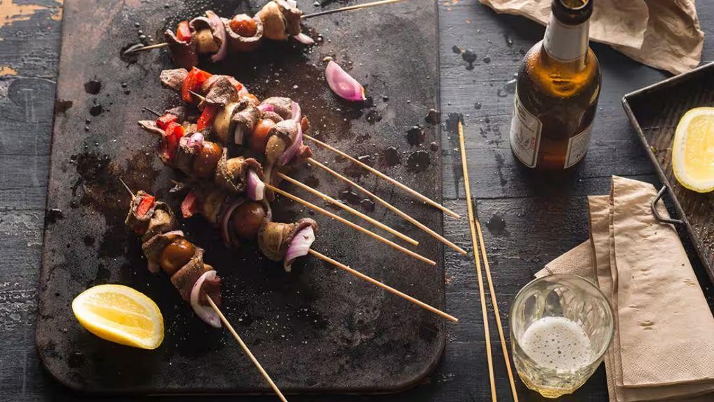 Beef Heart Kebabs with Lemon and Herb Marinade