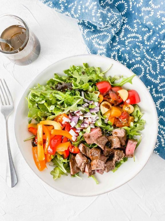 Beef Heart Salad with Arugula and Balsamic Dressing