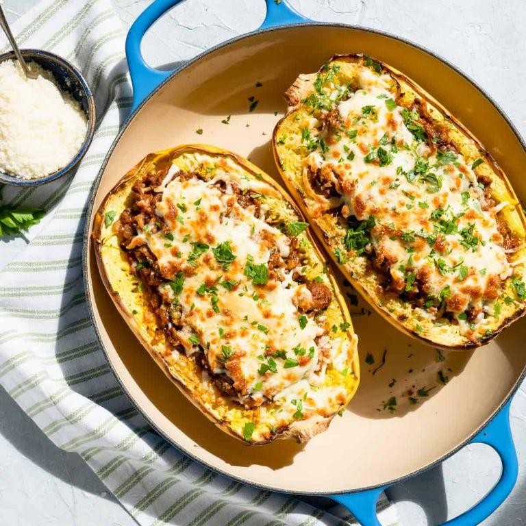 Beef and Mushroom Stuffed Spaghetti Squash