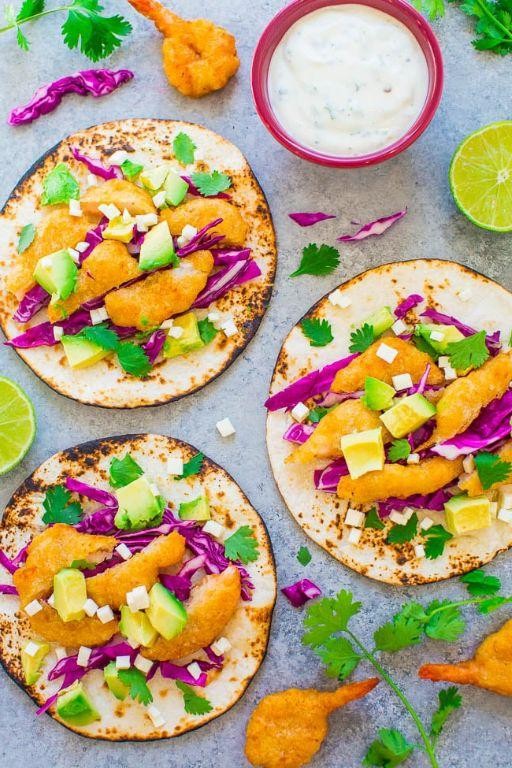 Beer-Battered Shrimp Tacos with Lime Crema