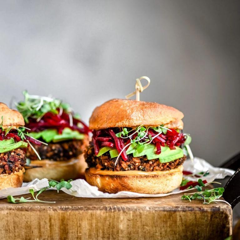 Beet and Chickpea Burger with Avocado