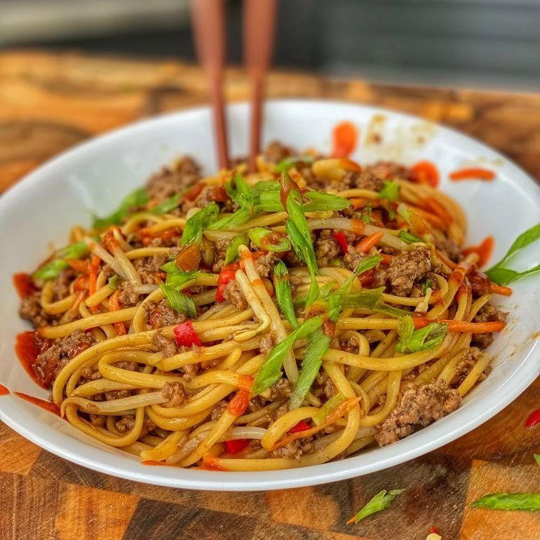 Blackstone Mongolian Ground Beef Noodles