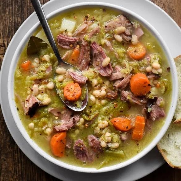 Boiled cabbage and ham hock soup
