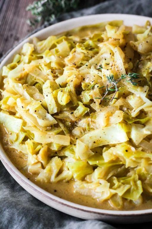 Boiled cabbage with mustard and vinegar dressing