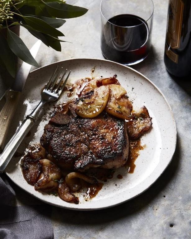 Bone-In Pork Chops with Roasted Garlic and Thyme