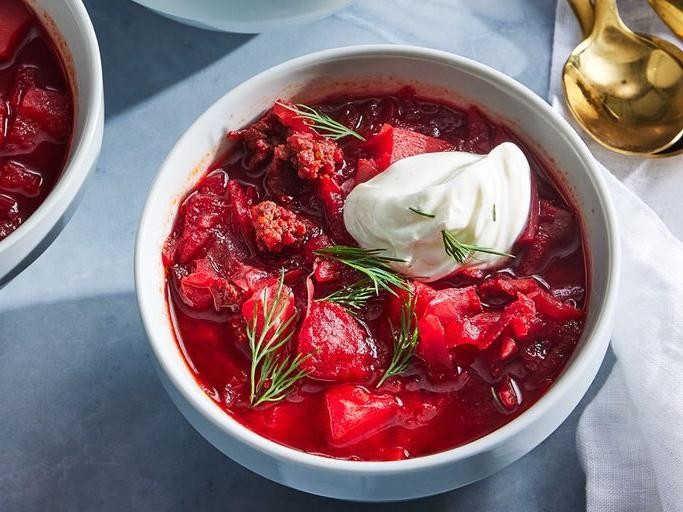 Borscht with Fresh Dill and Sour Cream