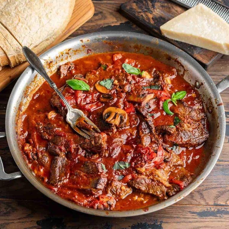 Braciole alla Pizzaiola with Peppers and Olives