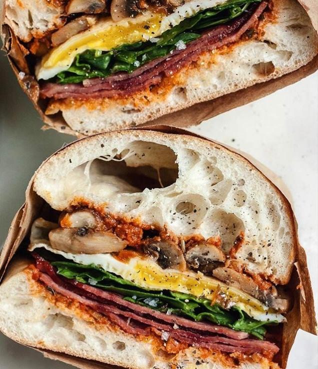 Breakfast Burger with Pesto and Sun-Dried Tomatoes