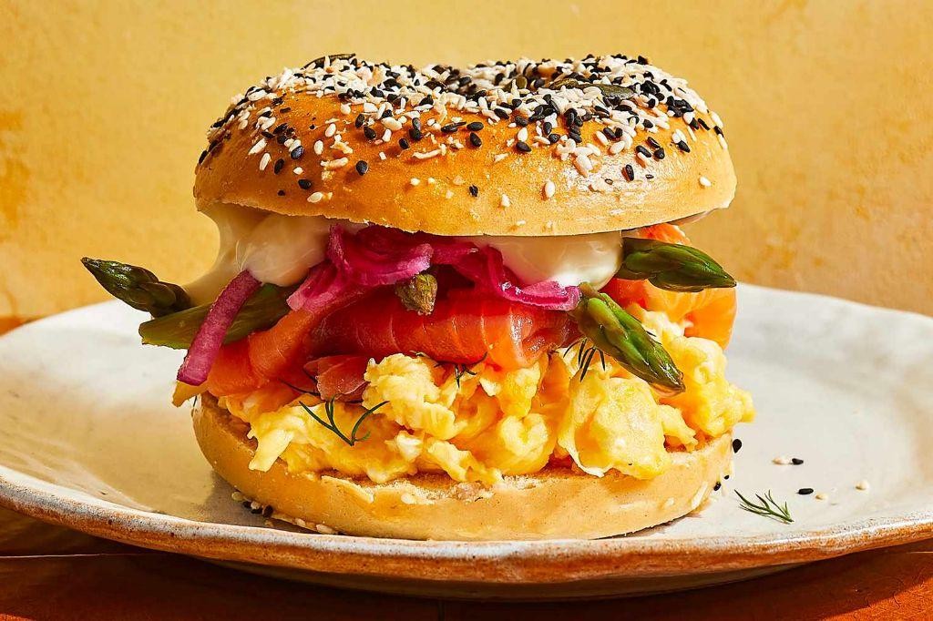 Breakfast Burger with Smoked Salmon and Cream Cheese
