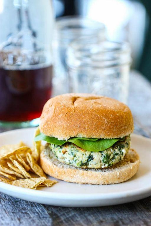 Breakfast Burger with Spinach and Goat Cheese