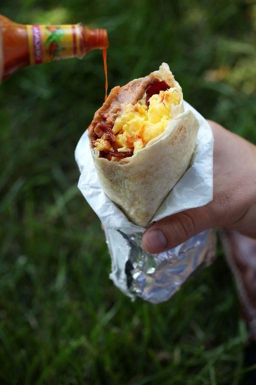 Breakfast Burrito with Refried Beans and Queso
