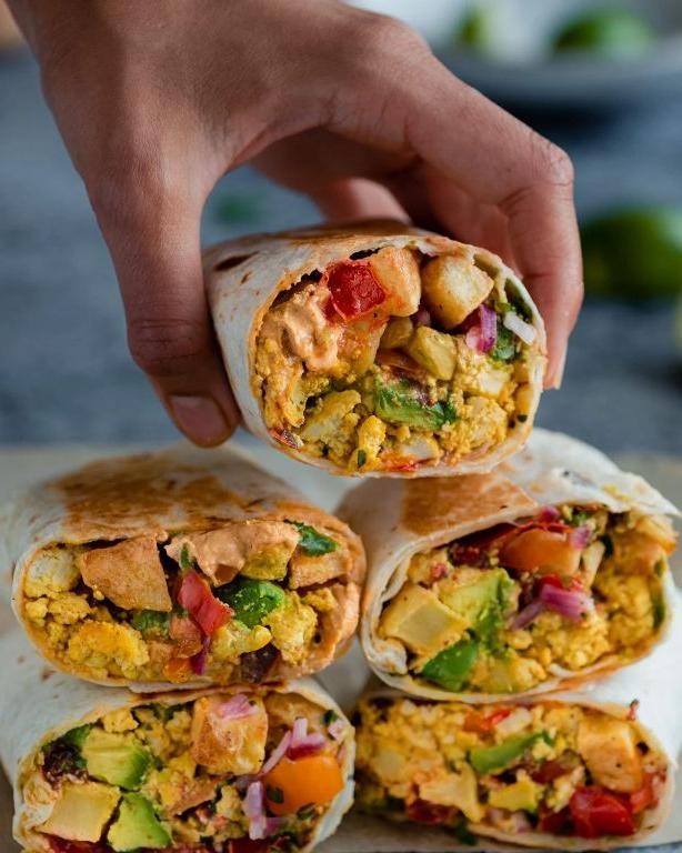 Breakfast Burrito with Scrambled Tofu and Pico de Gallo