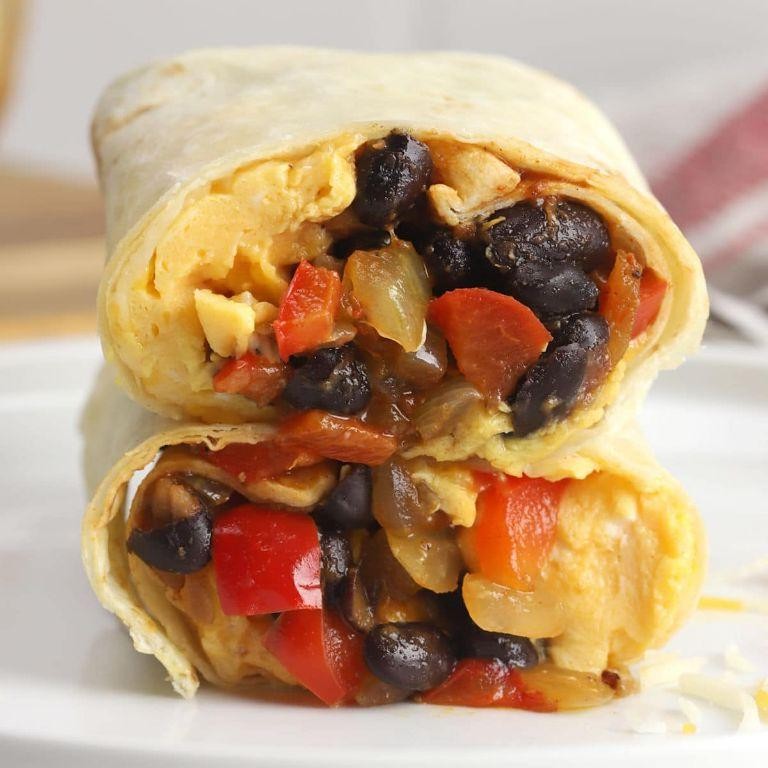 Breakfast burrito with black beans and scrambled eggs