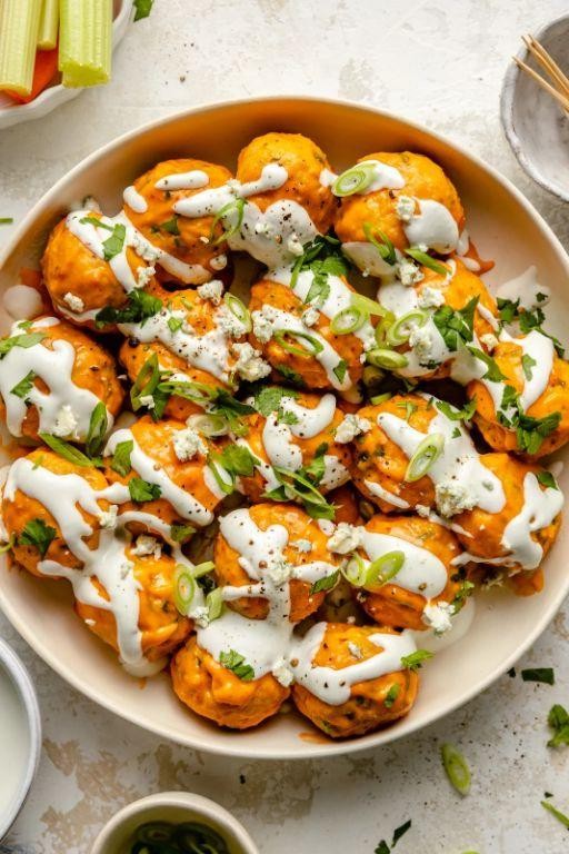 Buffalo Chicken Meatballs with Blue Cheese Dip