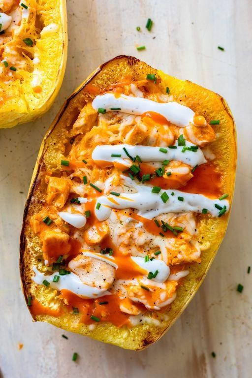 Buffalo Chicken Stuffed Spaghetti Squash