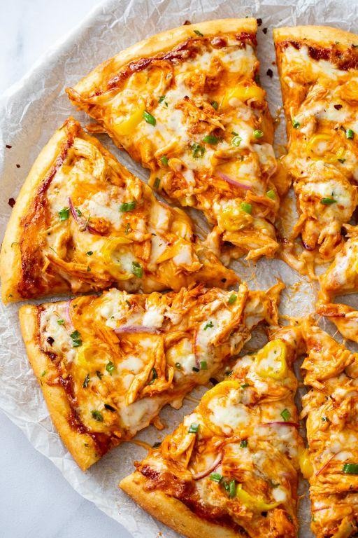 Buffalo Chicken Taco Pizza with Blue Cheese Drizzle