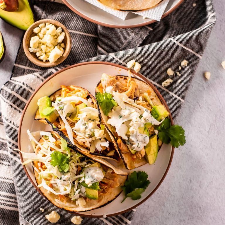 Buffalo Chicken Taco Salad with Blue Cheese Crumbles