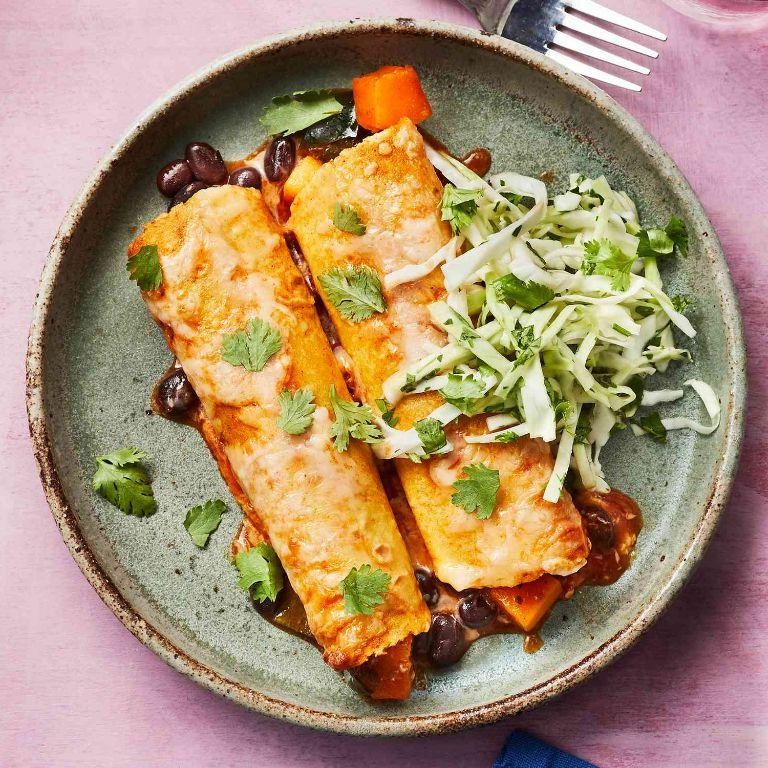 Calabaza Squash and Black Bean Enchiladas