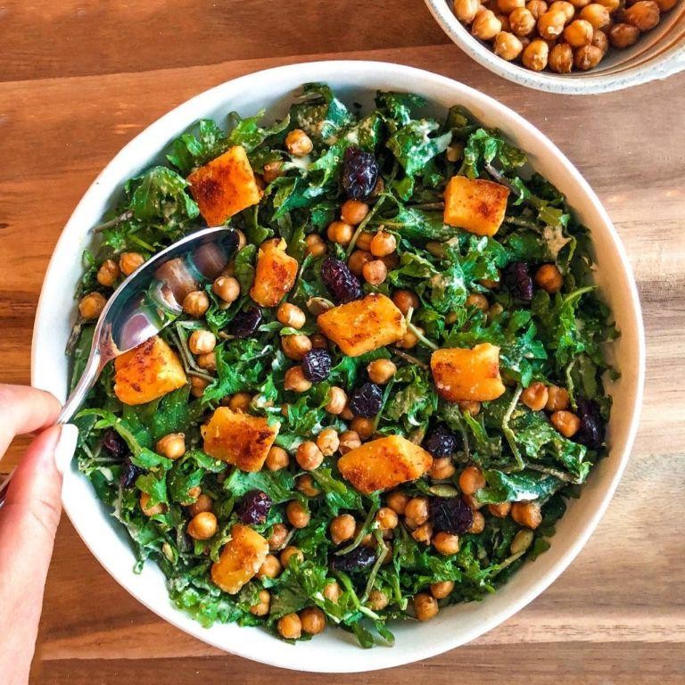 Calabaza Squash and Kale Salad with Tahini Dressing