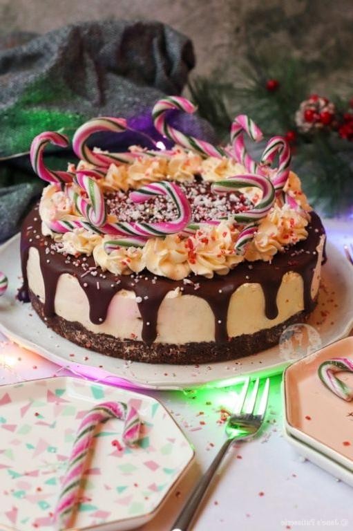 Candy Cane Cheesecake with Chocolate Drizzle