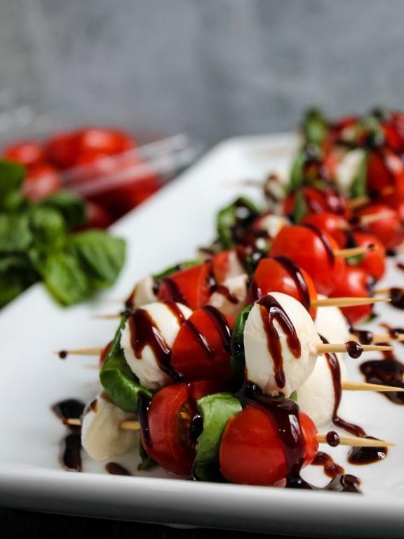 Caprese skewers with balsamic glaze