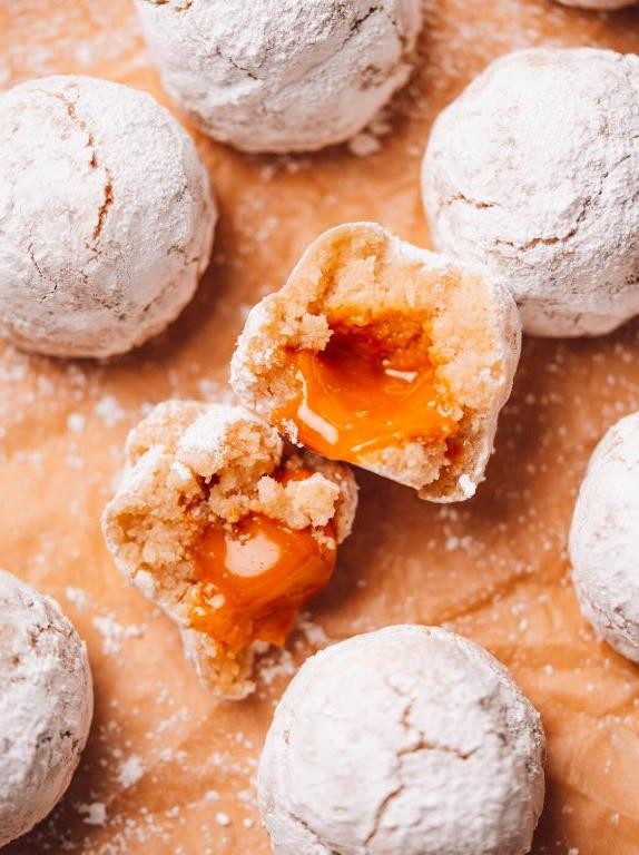 Caramel Drizzle Snowball Cookies