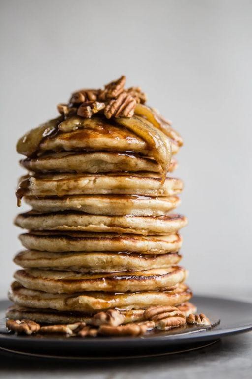 Caramelized Banana Pancakes with Pecans