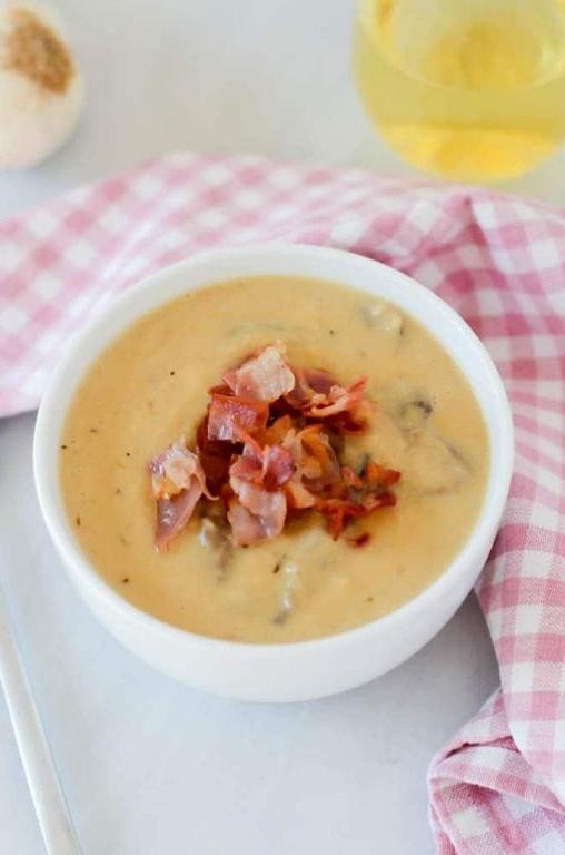 Caramelized Leek and Potato Soup with Crispy Prosciutto