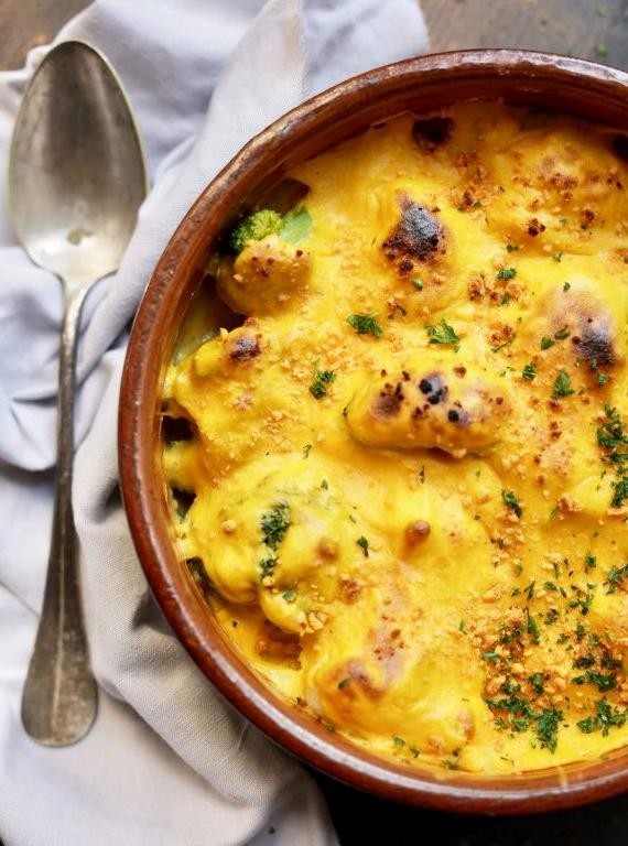 Cauliflower and Broccoli Casserole with Cashew Cheese