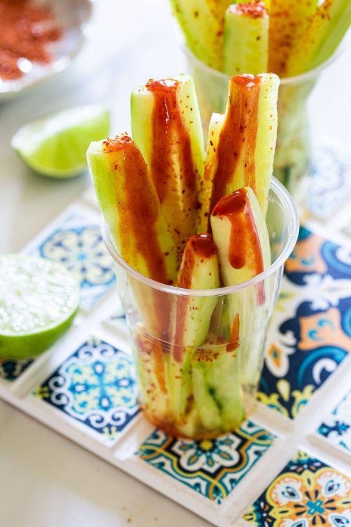 Chamoy Drizzled Cucumber Sticks