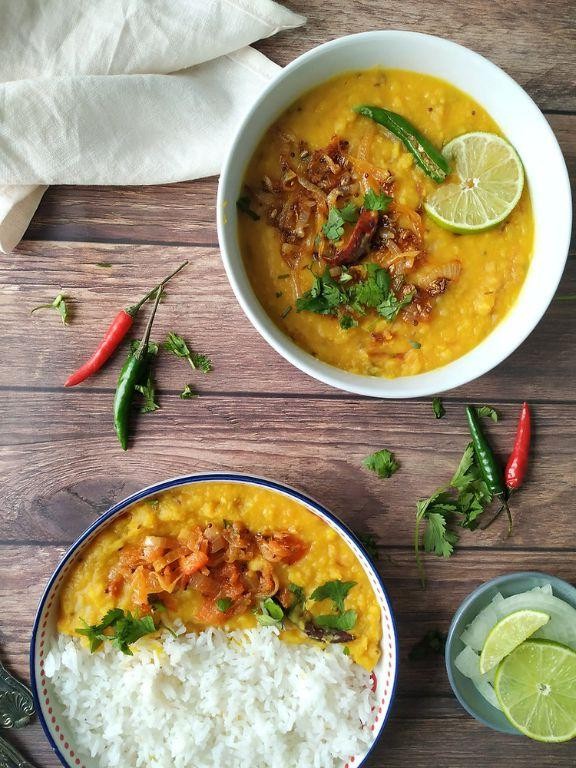 Chana Dal Bhat with Mustard Seeds and Curry Leaves